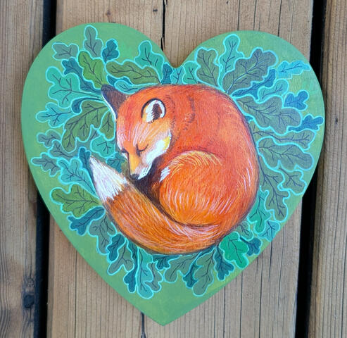 The Fox Nap - 6" x 6" Acrylics on wooden plate