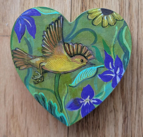 Reed warbler - 4" x 4" Acrylics on wooden plate