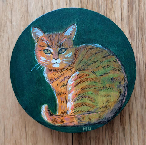 Tiny cat - 4" x 4" Acrylics on wooden plate